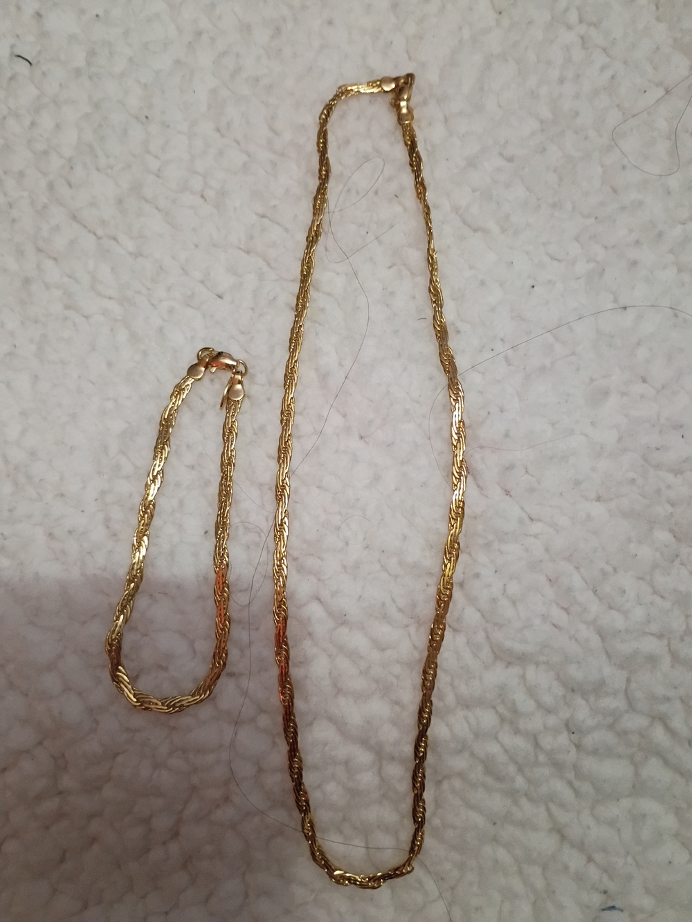 Classic Gold Rope Chain Necklace with Matching Bracelet - Women's Jewelry Costum